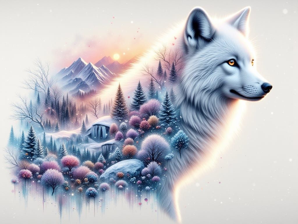 Surreal Arctic Fox in Winter Wonderland Landscape