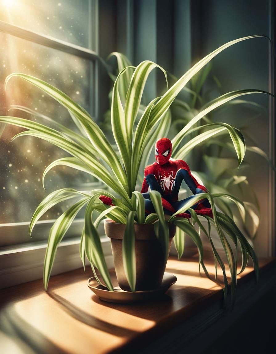 Spider-Plant in Spiderman Costume: Hyper-Realistic Digital A...