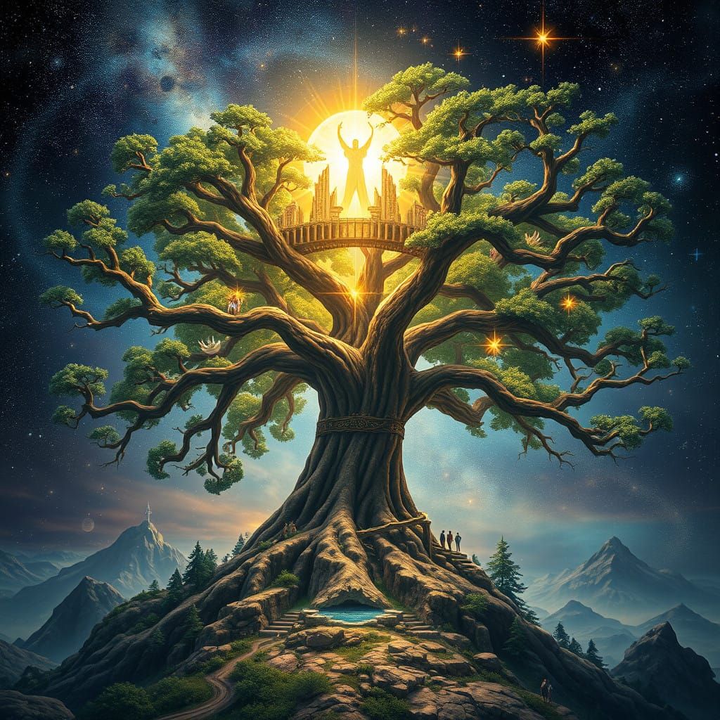 Cosmic Yggdrasil Expands into Starry Void with Majestic Bran...