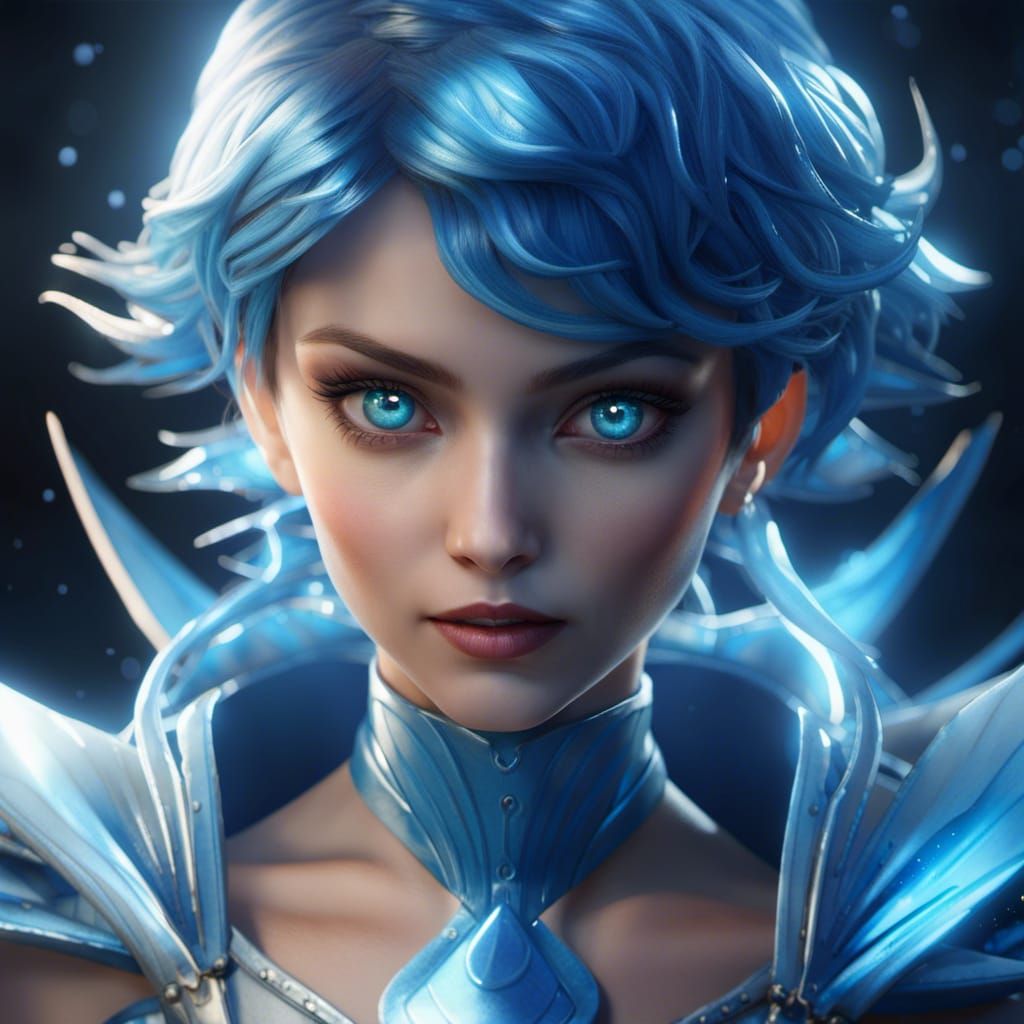 Sailor Mercury with Dragon Features in Detailed Digital Art