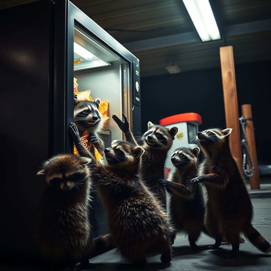 Raccoons Raid Vending Machine in Humorous Wildlife Photo