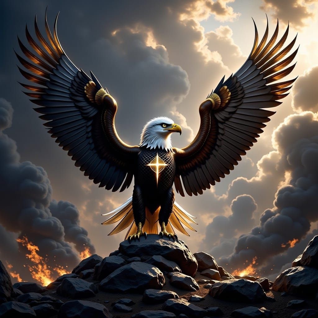 Majestic Eagle Surrounded by Magic and Protection