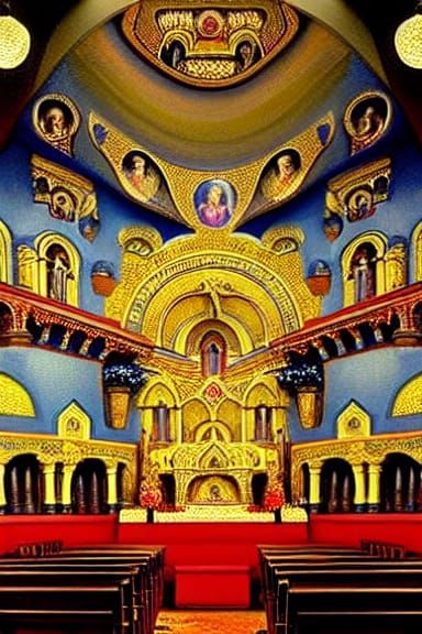 Orthodox Basilica Interior: Oil Painting with Volumetric Lig...