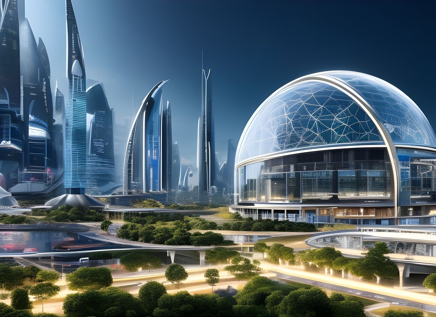 Futuristic City Under Clear Domes in 8K