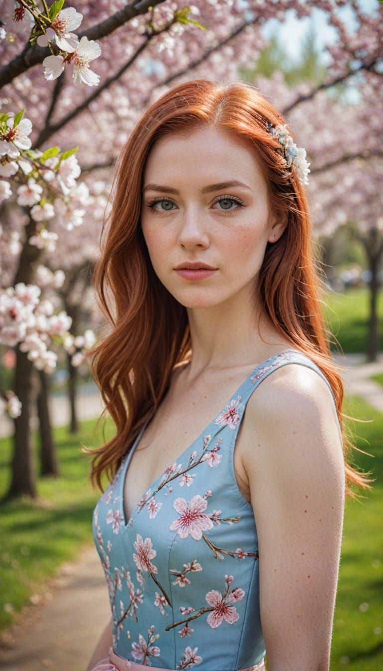 Surreal Cherry Blossom Portrait in Pastel Hues
