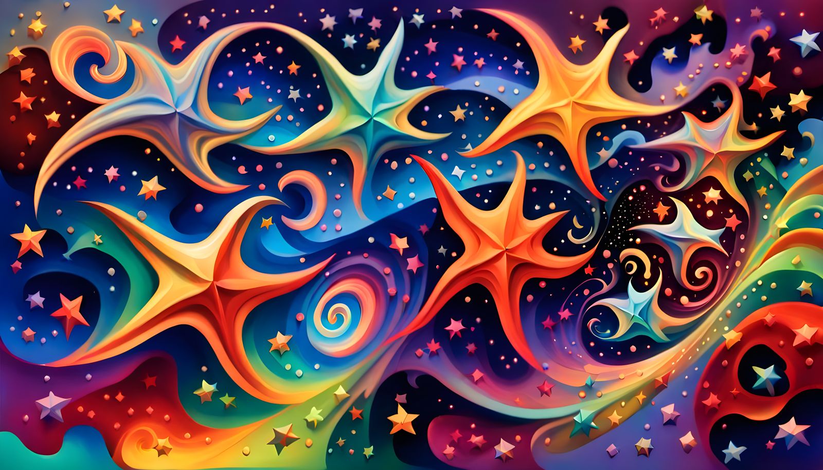 Iridescent Stars Form Cosmic Being in Impasto Style