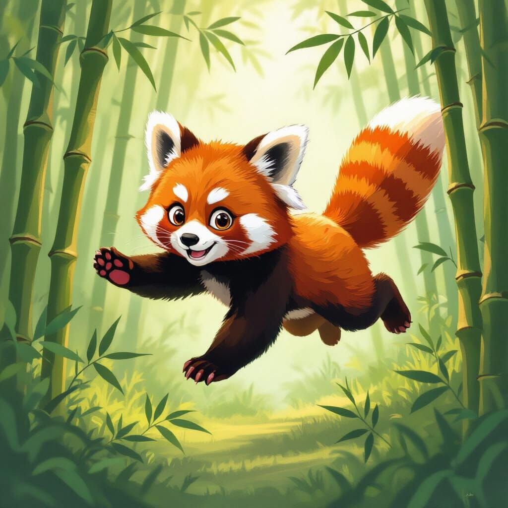 Girl Transformed into Red Panda in Bamboo Forest