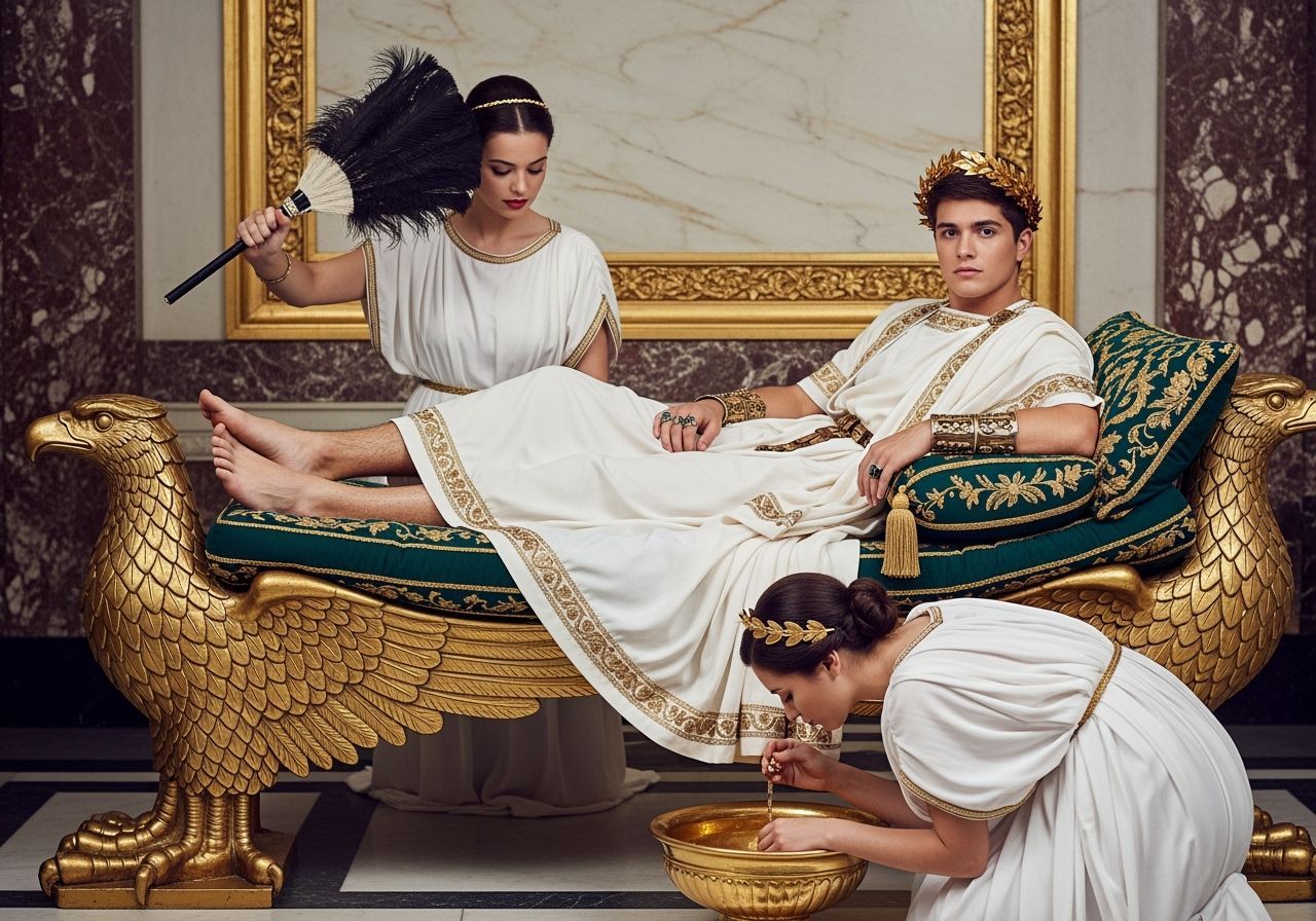 Young Emperor in Lavish Roman Palace Room