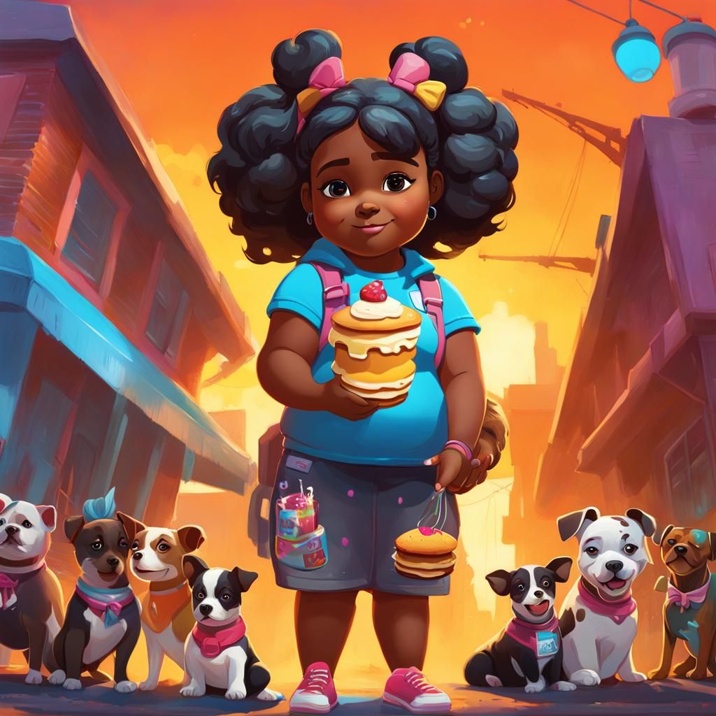 Girl at Animal Shelter Pancake Breakfast in Graffiti Style