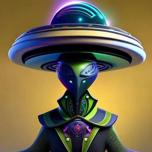 Alien in Space Hat: Surreal Ornate Artwork