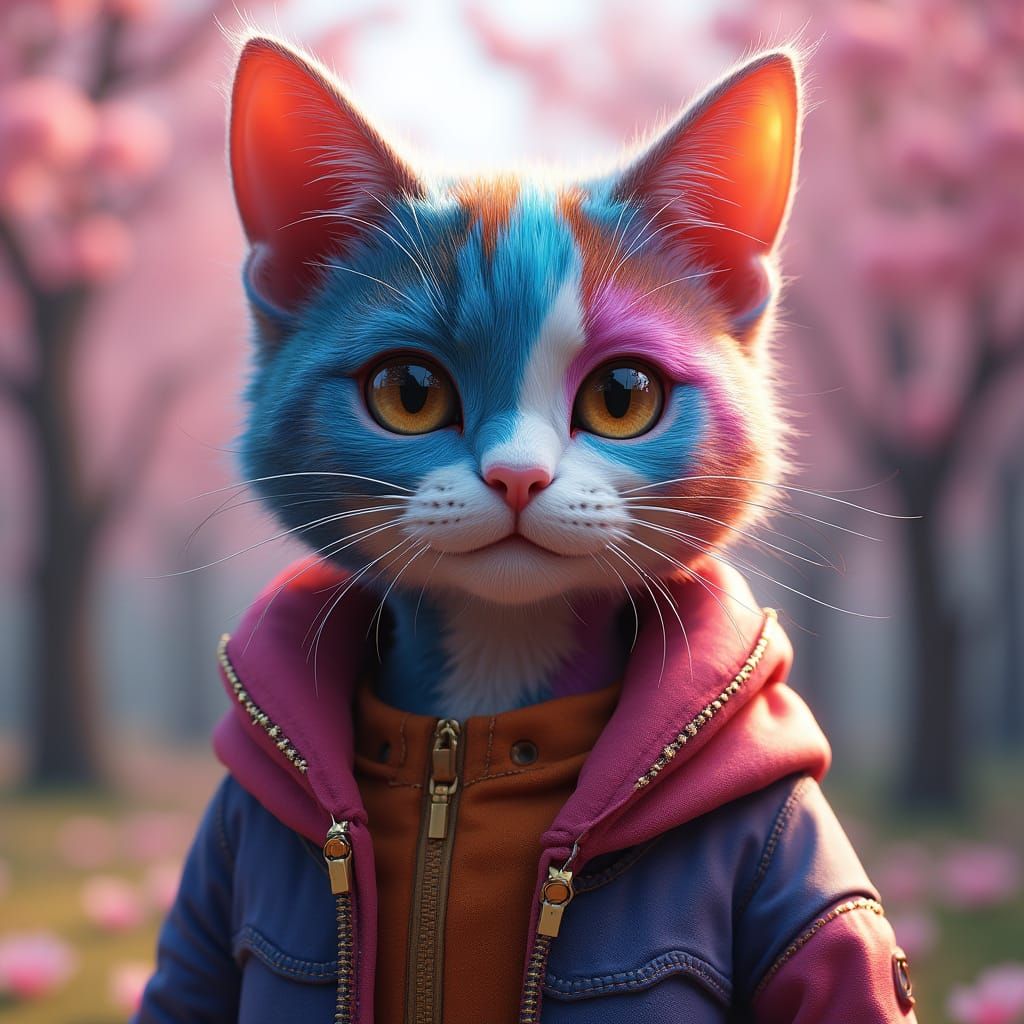 Vibrant Springtime Cat in Colourful Attire