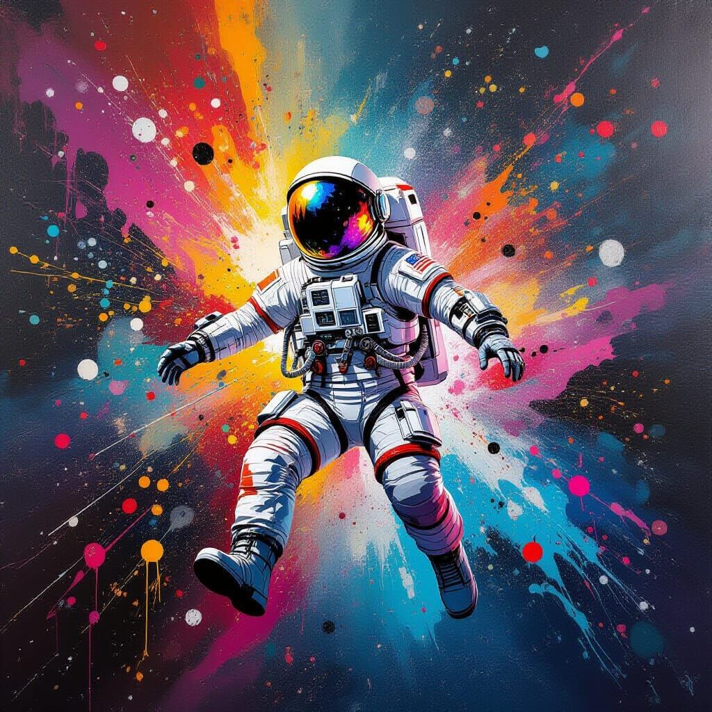 Astronaut in Polychromatic Graffiti Street Art