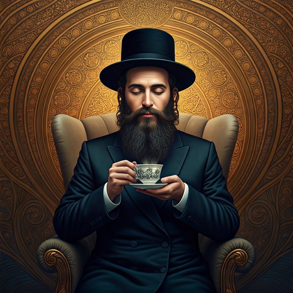 Hasidic Man in Velvet Armchair, Art Nouveau Style