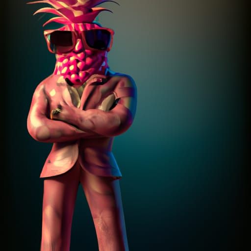 Pineapple in Pink Suit: Detailed Matte Painting