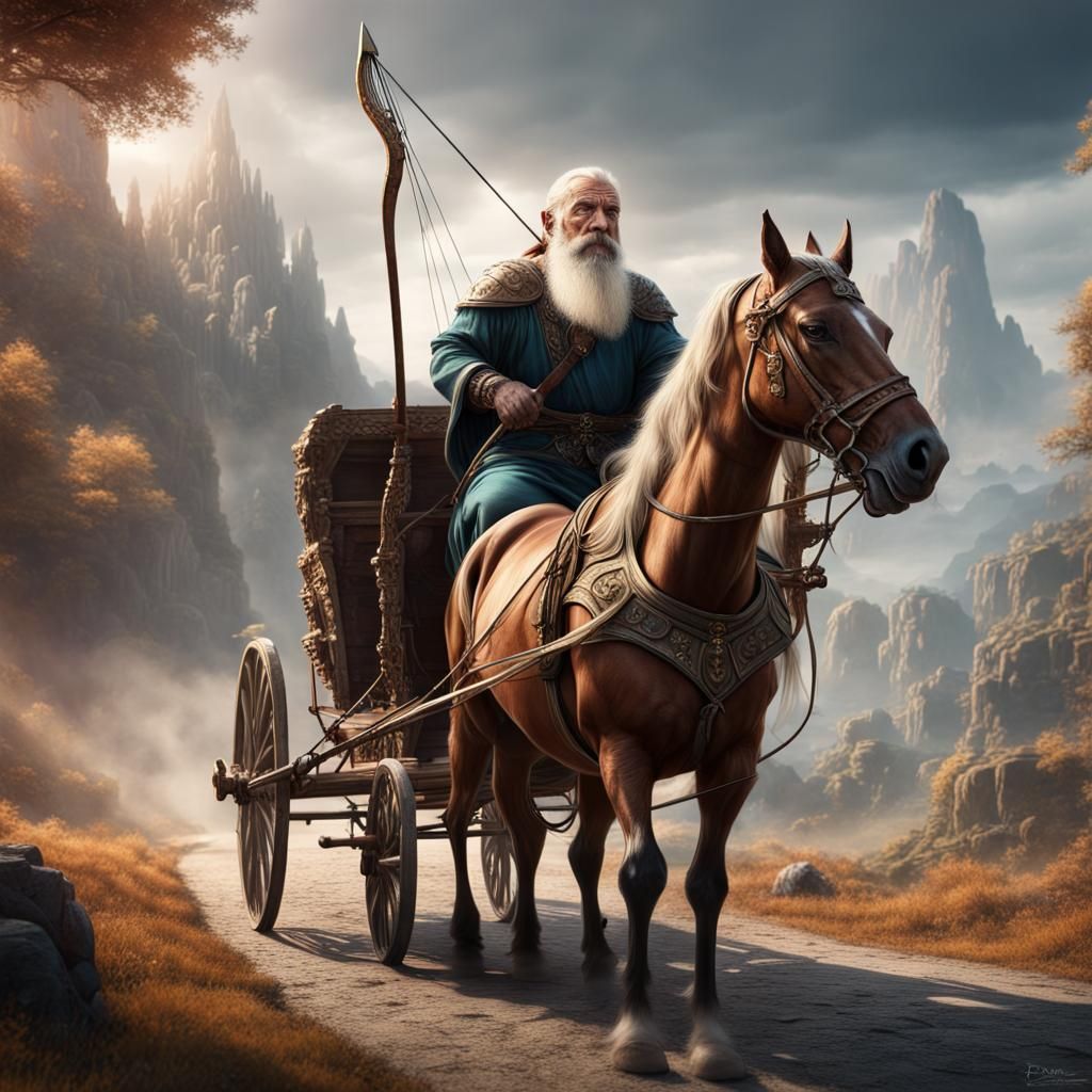 Elderly Warrior in Horse Chariot Fantasy Concept Art