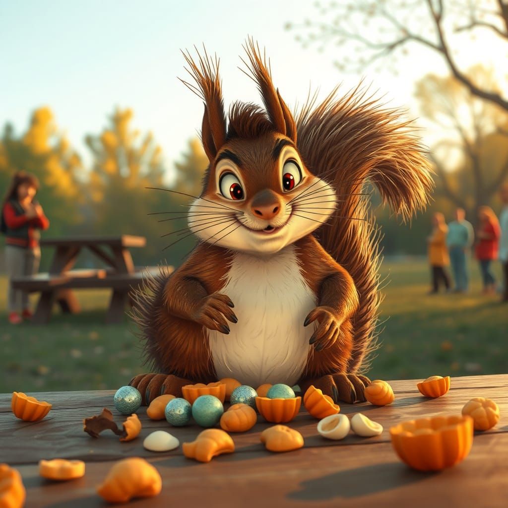 Mischievous Squirrel Stealing Trinkets: Whimsical Illustrati...