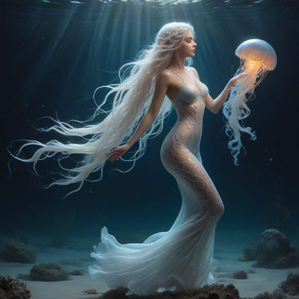 Enchanted Mermaid Dances with Glowing Jellyfish