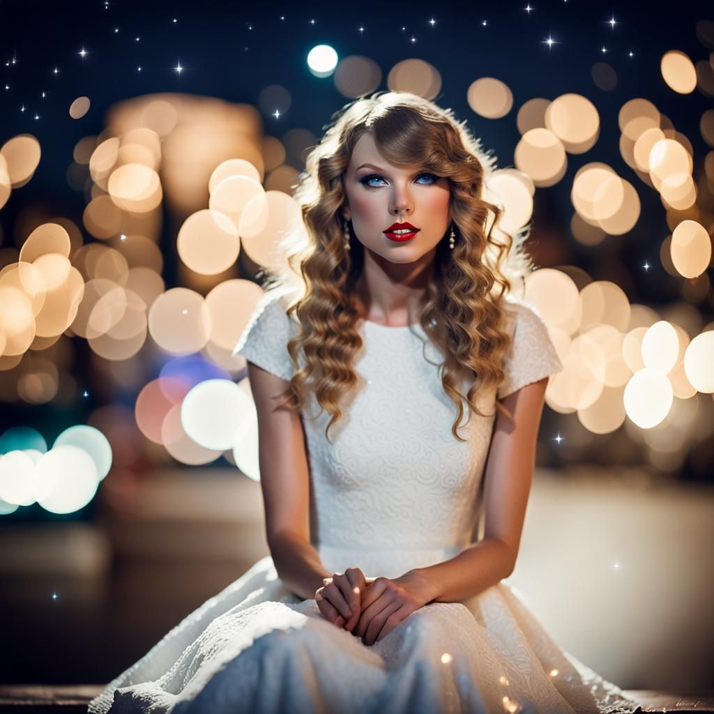 Woman with Curly Hair Gazing at Night Sky