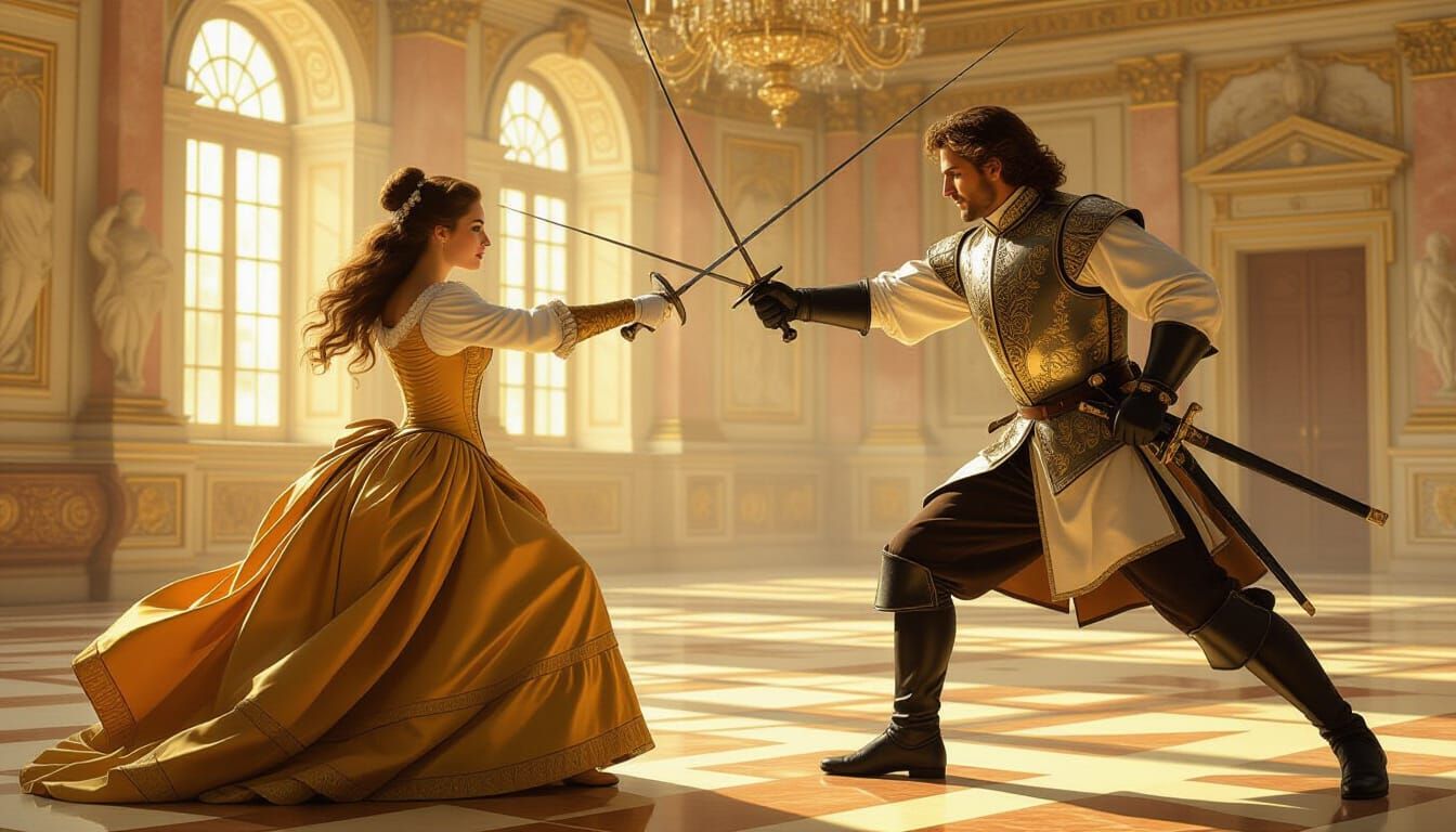 Renaissance Fencing Match in Michelangelo Style