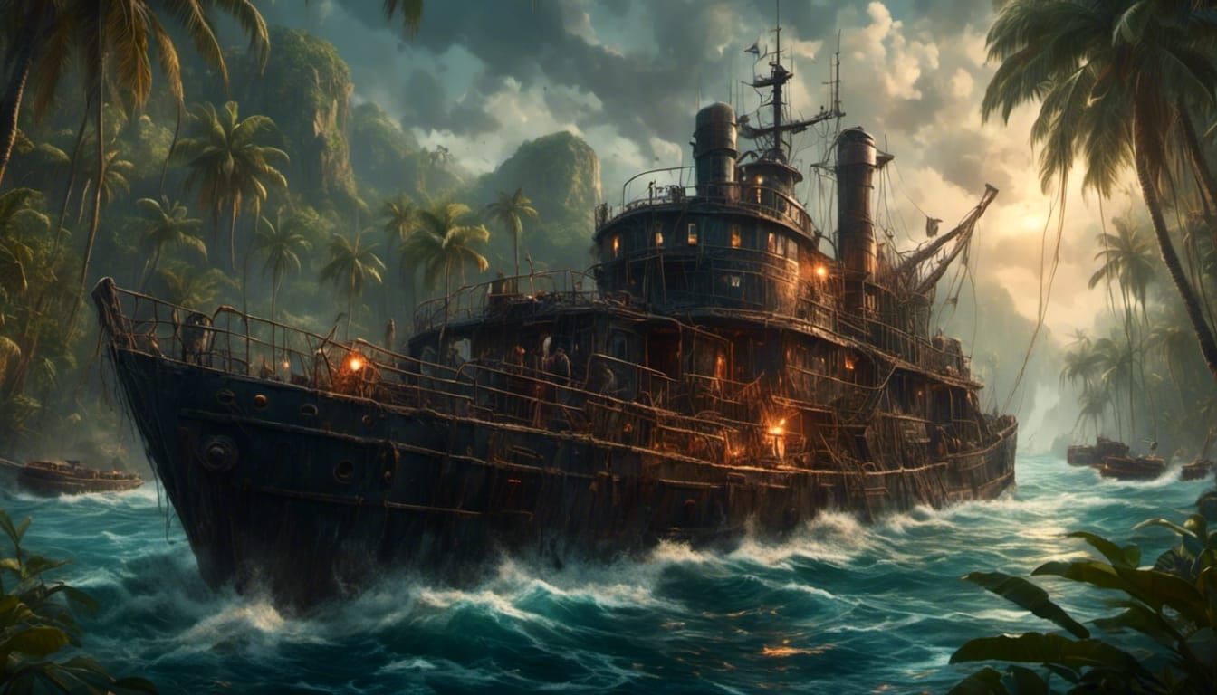 Prison Battleship off Brazilian Coast: Retro Rockabilly Styl...