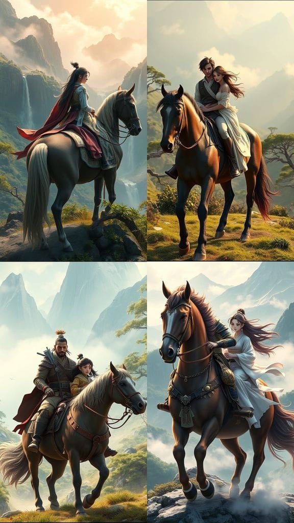 A Man and Woman Ride a Horse Through a Breathtaking Mountain...
