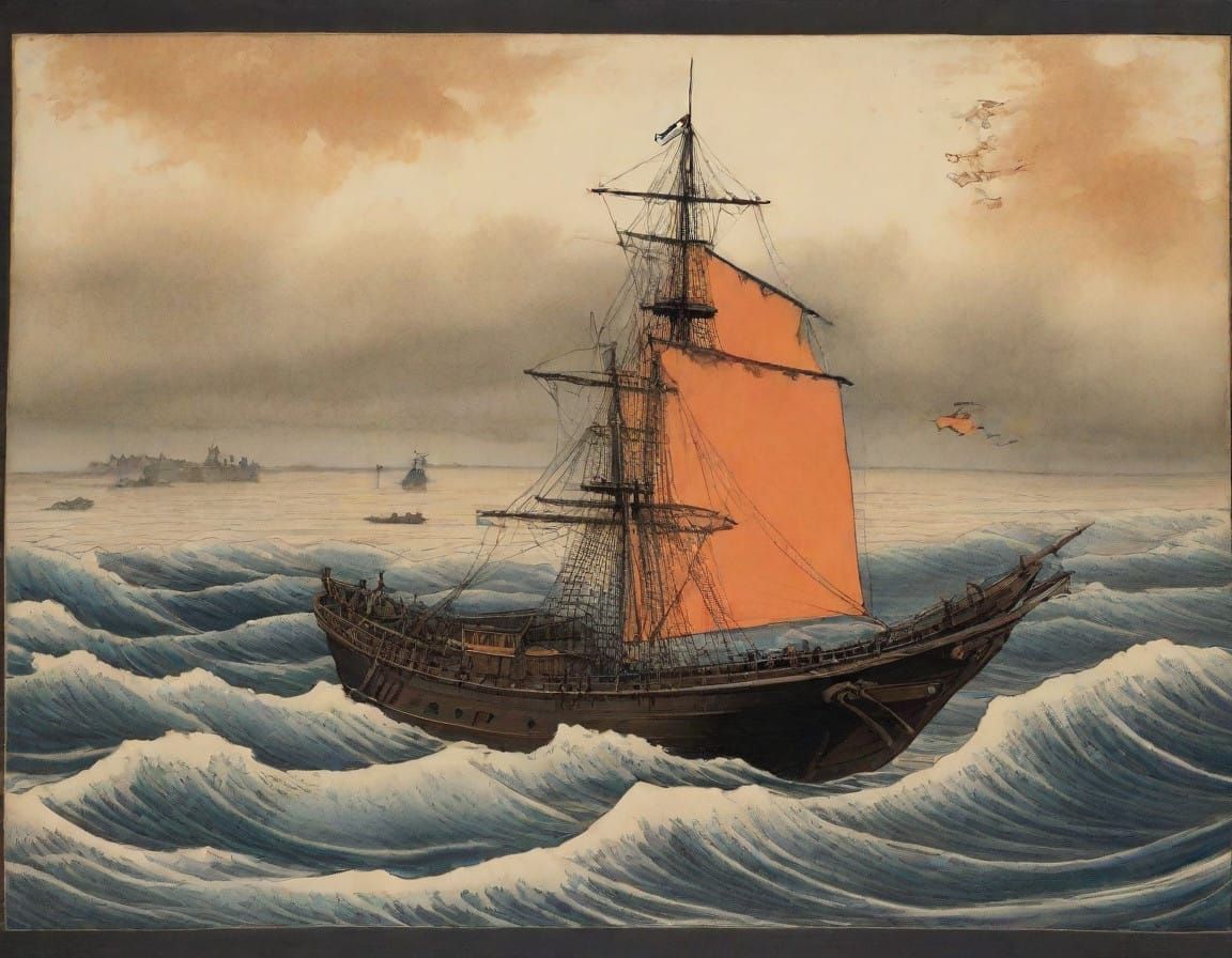 Elegy in Rust Orange and Charcoal: Majestic Ship Departs, Le...