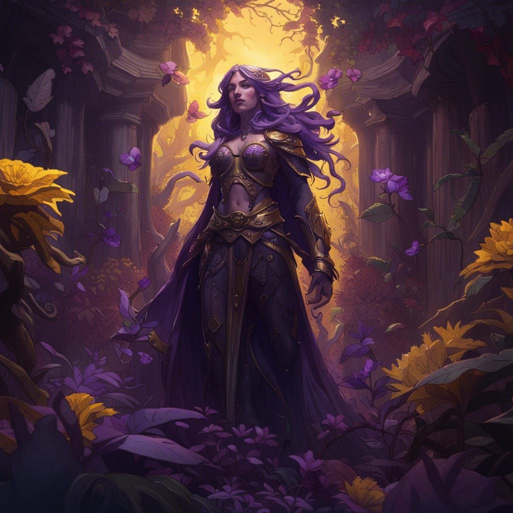 Dark Fantasy Forest Woman in Art Nouveau Style