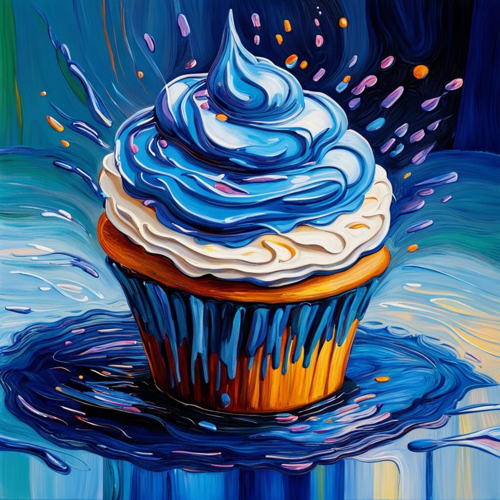 Blue Cupcake Melts: An Expressionist Oil Painting