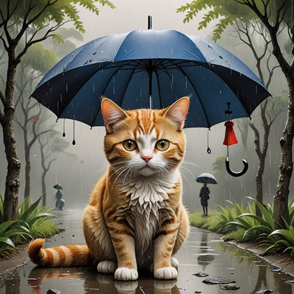 Feline Surrealism in Abstract Landscapes