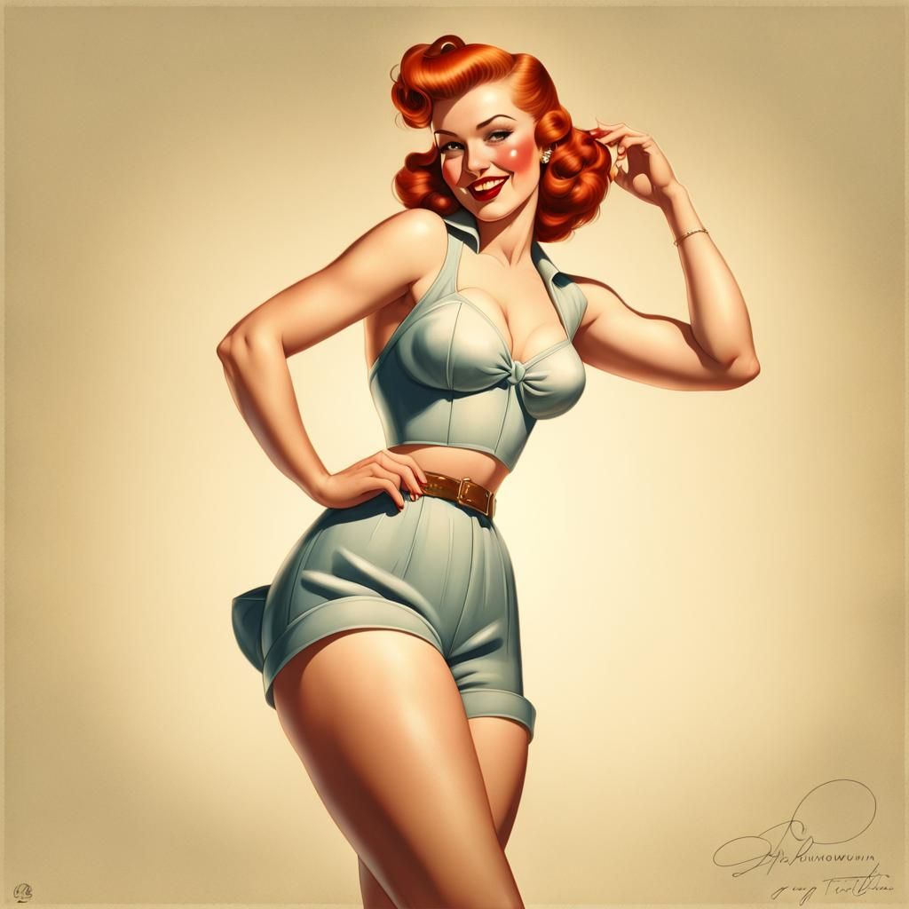 Redhead Pin-Up Girl in Vargas Style, 8k