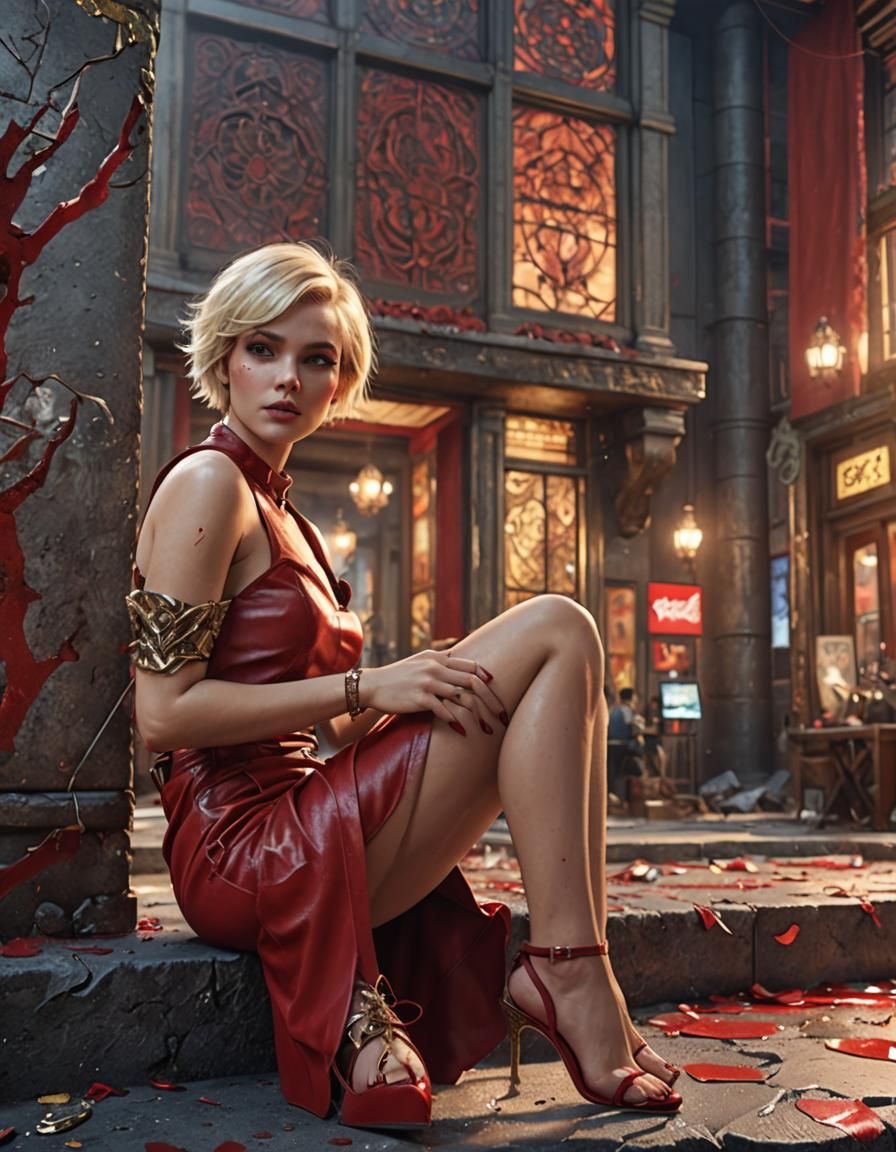 Woman in Red Leather Dress: Fantasy Concept Art