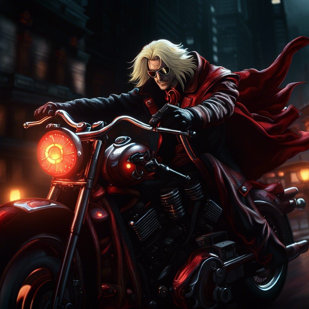 alucard from hellsing driving a motorcycle