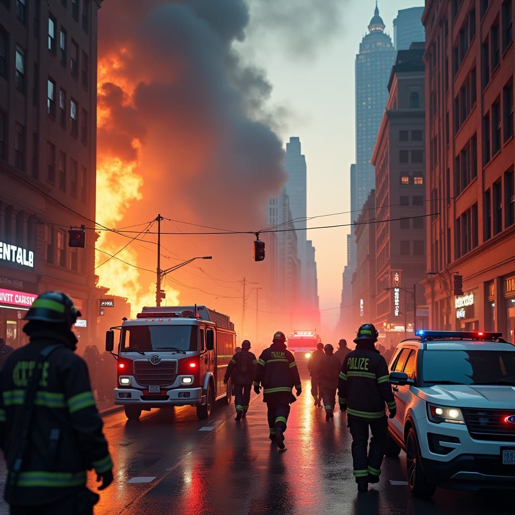 First Responders in Burning City: Digital Matte Painting