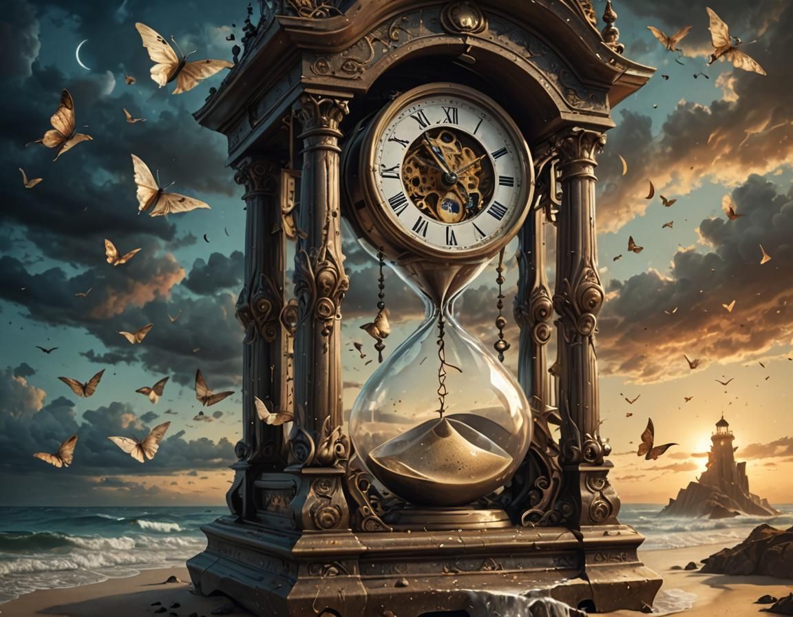 Surreal Fusion of Time: Hourglass, Clock, Digital