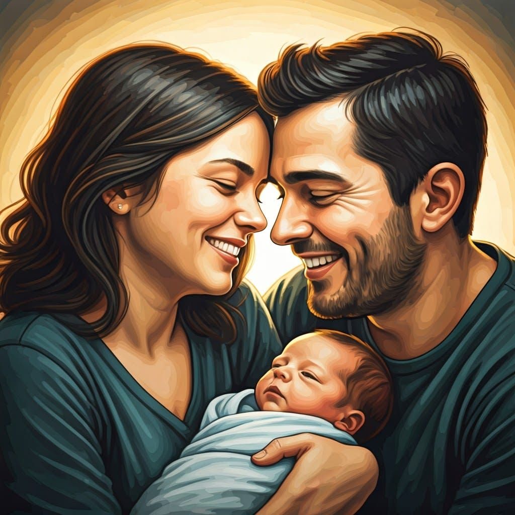 Emotional New Parent Portrait in Impressionistic Style
