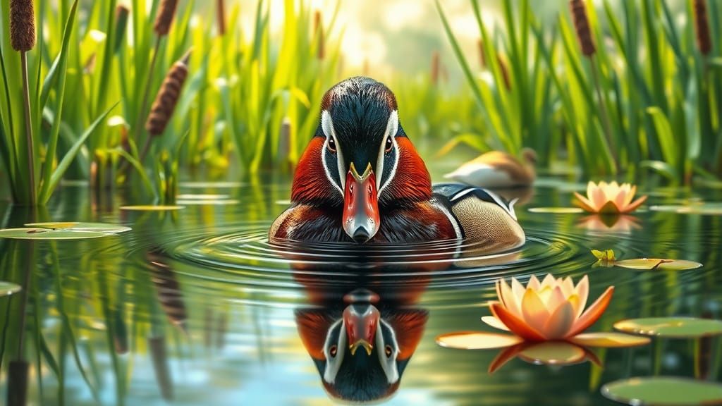 Mandarin Duck in Marshland: Photorealistic Scene