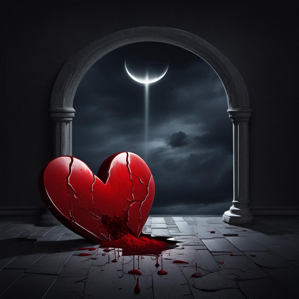Bleeding Broken Heart Under Moonlight