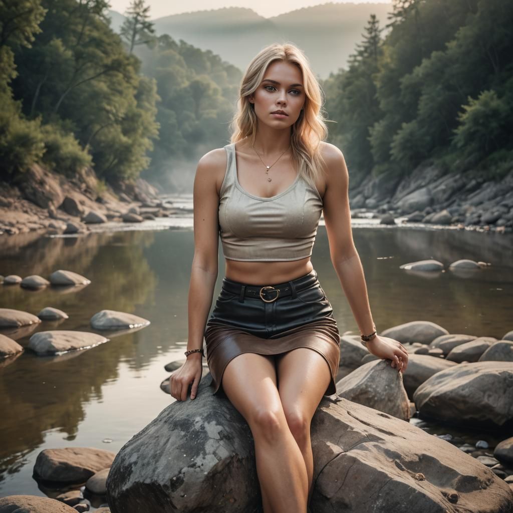 Blonde Woman Portrait in Golden Hour Lighting