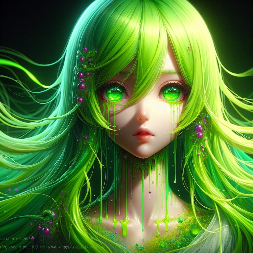Anime Girl's Green Hair Mystically Fades