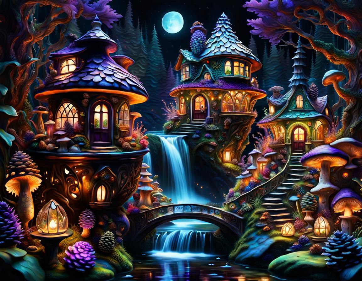 Fairy Village in Crystal Jar, Maximalist Art