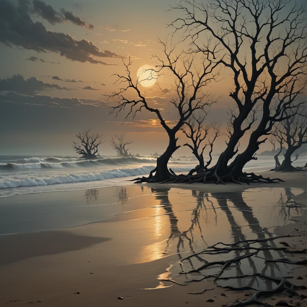 Surrealist Dystopian Beach at Twilight