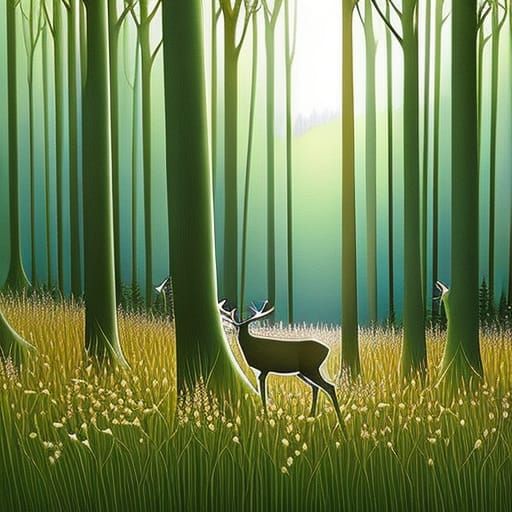 Deer Grazing in Entangled Forest Clearing