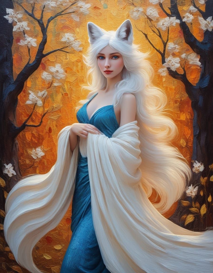 Ethereal Fox Maiden in Neo-Impressionist Style