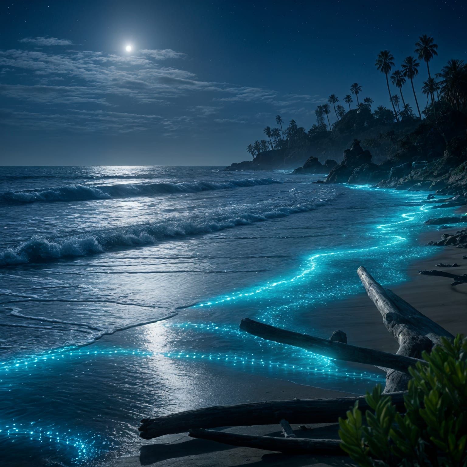 Coastal scene at night