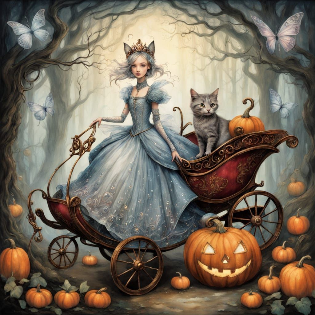 Cat Princess in Ball Gown with Butterfly Wings