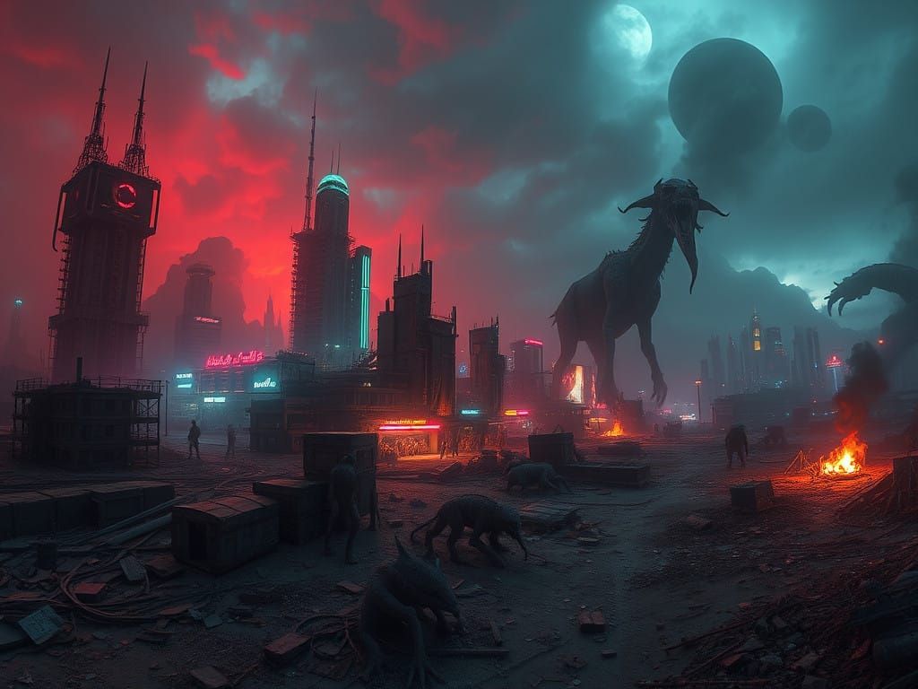 Rebirth in Ruins: A Cyberpunk Post-Apocalyptic Landscape