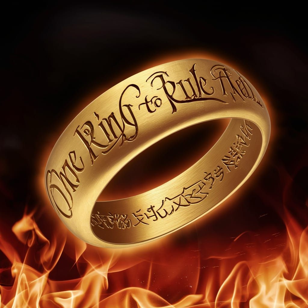 Mystical Gold Ring Floating in Flames