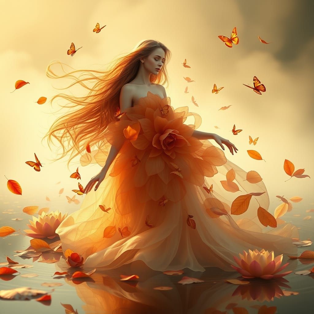 Ethereal Lotus Goddess in Autumnal Splendor