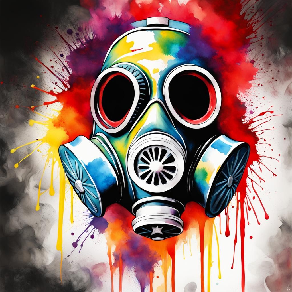 Colorful Sinister Gas Mask in Graffiti Splash Art