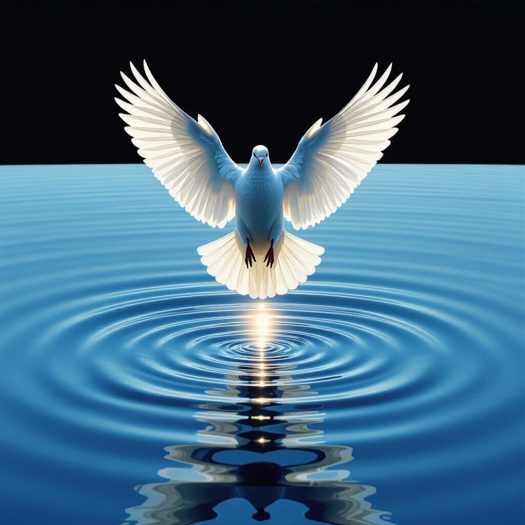 Dove Hovering Over Water in Muted Tones
